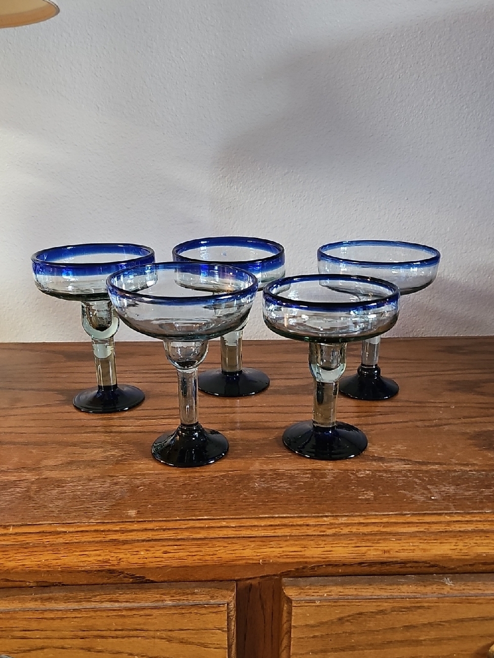 Handblown, Made In Mexico Cobalt Blue Rim Margarita Glass Set Tote 1 #15